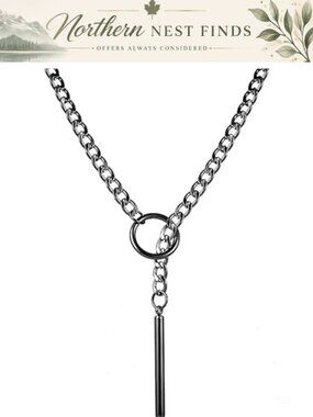Stainless Steel Cuban Link Lariat Y Necklace Adjustable Slip Chain Choker